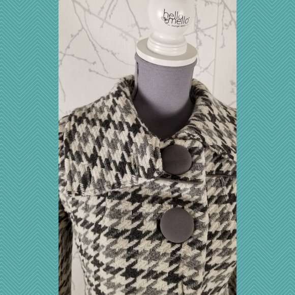 Soia & Kyo White Houdstooth Wool Blend Peacoat - Picture 2 of 9